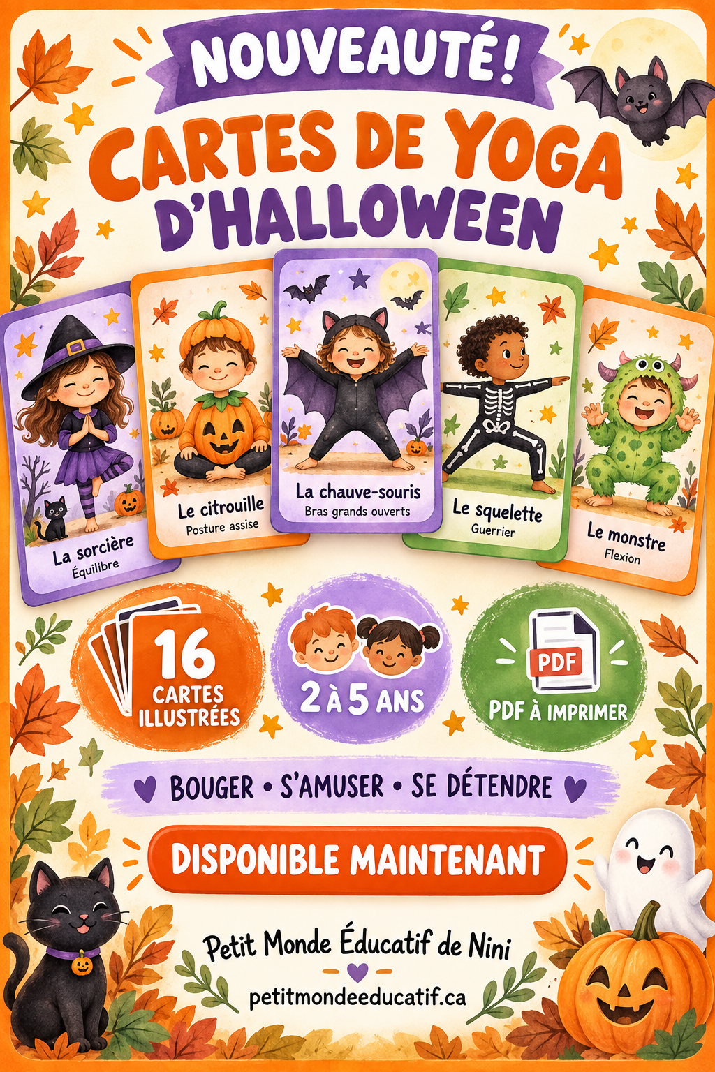 🎃 Cartes de yoga d’Halloween – 2 à 5 ans 🧘‍♀️👻