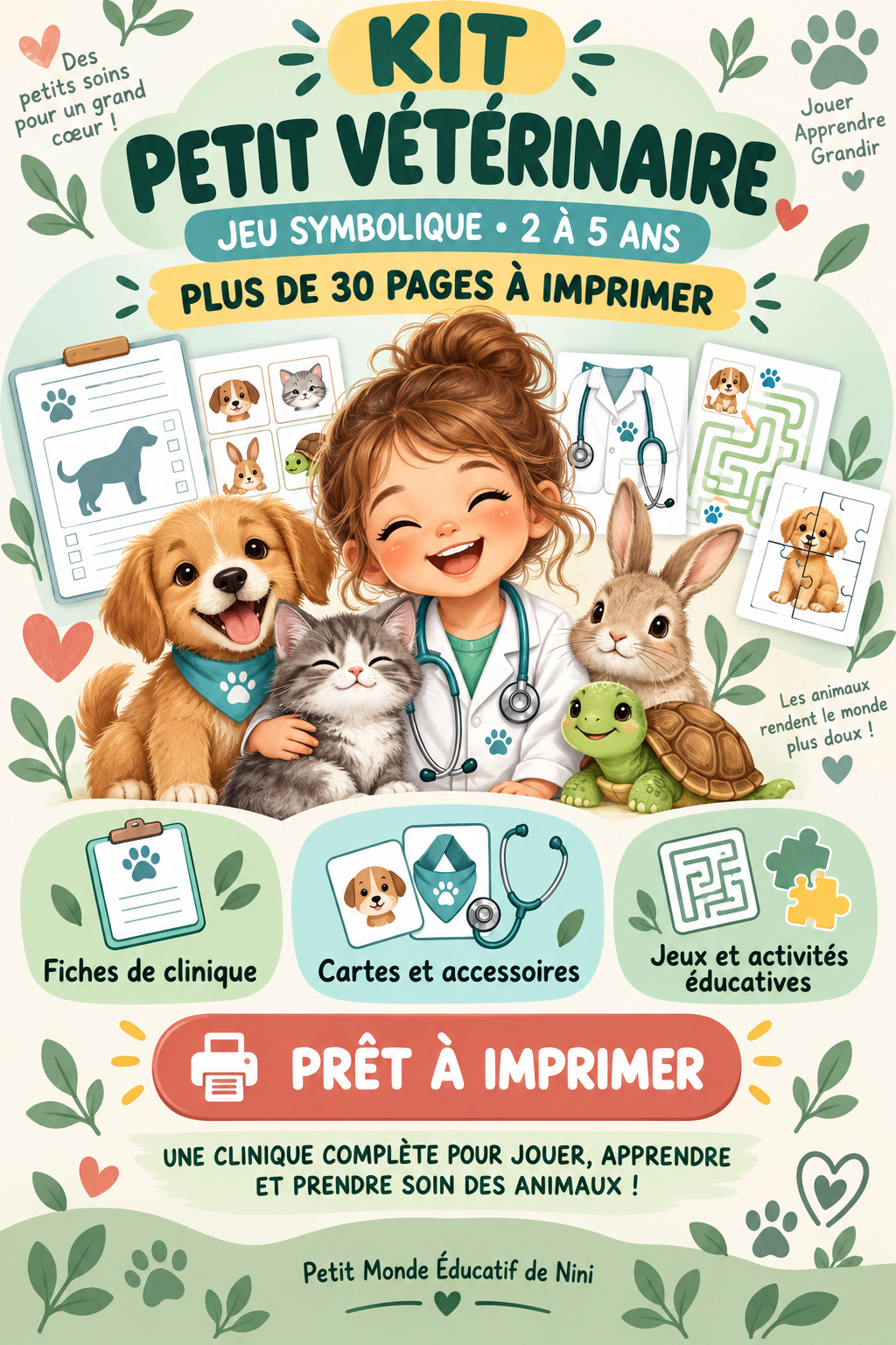 🐾 Kit Petit vétérinaire – Jeu symbolique pour les enfants de 2 à 5 ans 🩺