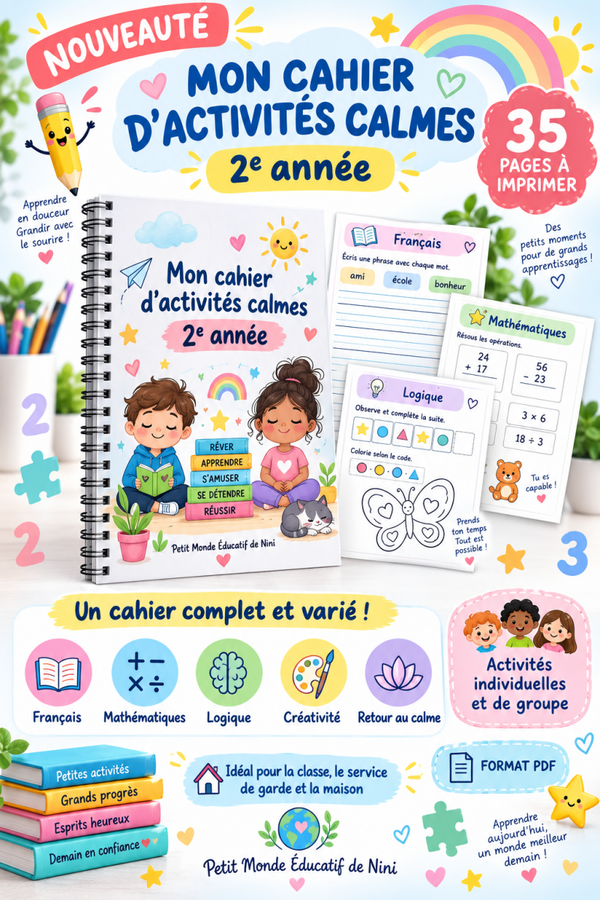 🌈 Mon cahier d’activités calmes – 2e année 🌈
