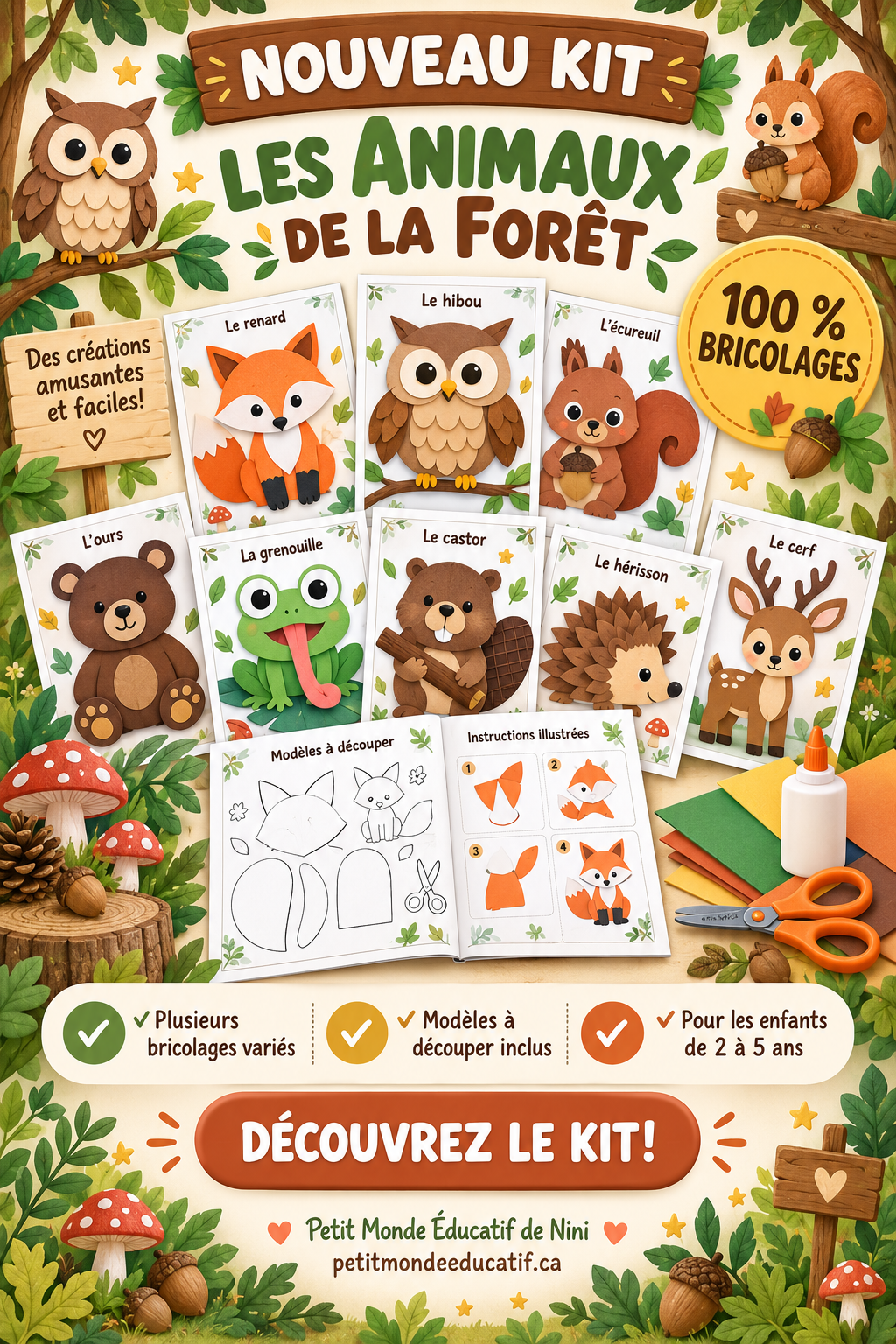 🦊🌲 LES ANIMAUX DE LA FORÊT – KIT 100 % BRICOLAGES 🌲🦉