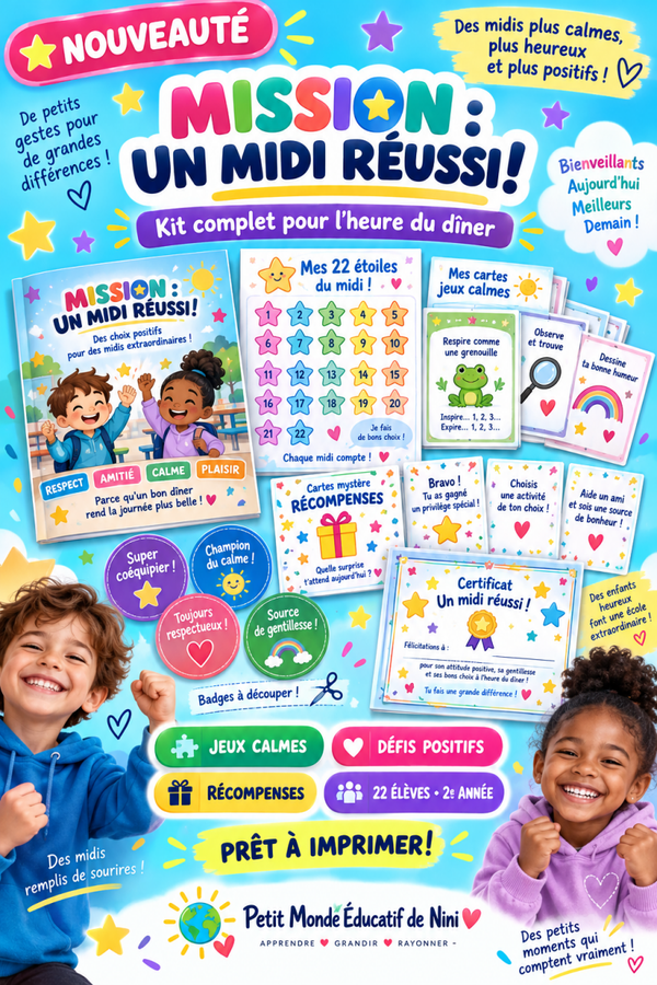 🌟 MISSION : UN MIDI RÉUSSI! 🌟 Kit complet pour l’heure du dîner – 2e année