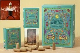 CAJA DE CONOS GOLDEN INDIA DE INCIENSO DE REFLUJO (EFECTO NIEBLA) SALVIA BLANCA