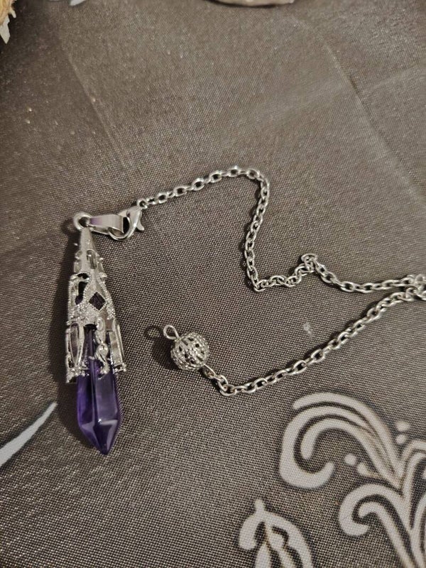 PÉNDULO DE AMATISTA Y METAL