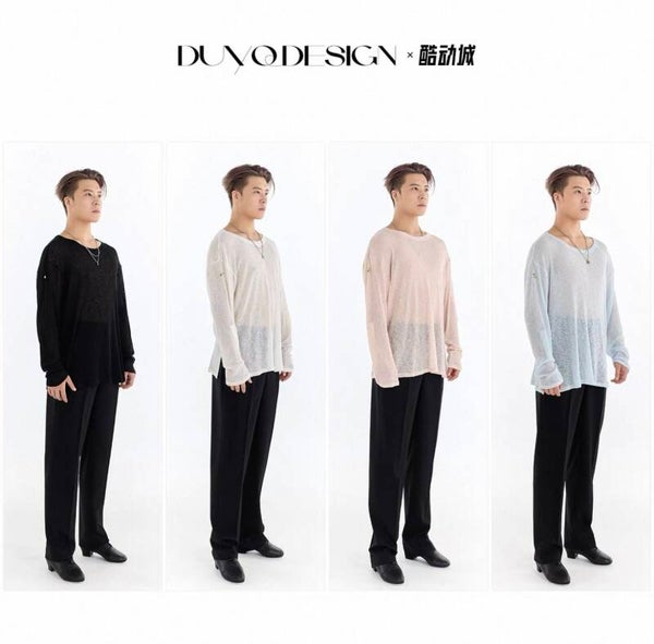 DUYQ Men's Mesh Crewneck Long-sleeved Practice Shirt