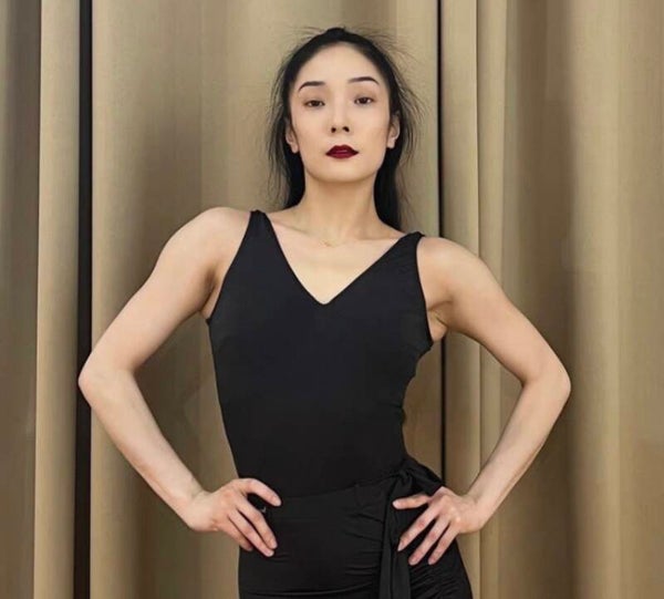 Hazel Black Leotard with Open Criss-Cross Back