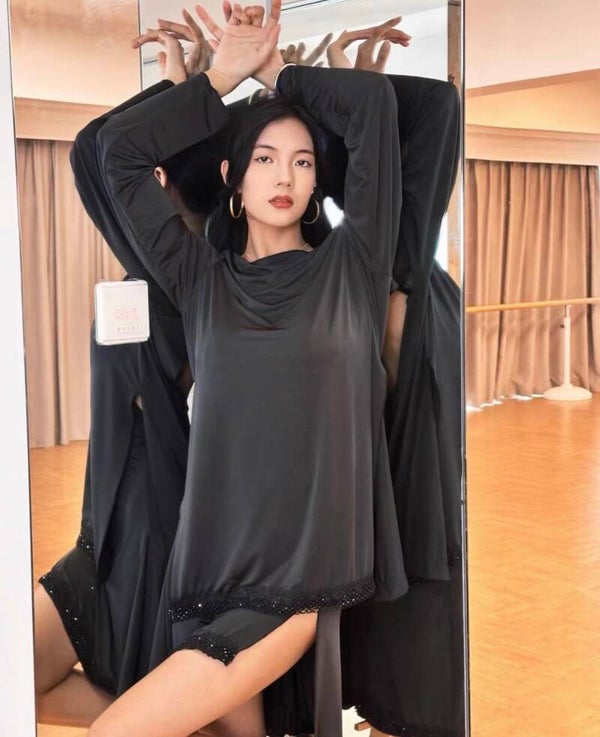Hazel Black Rhinestone lined Long-sleeved Tunic