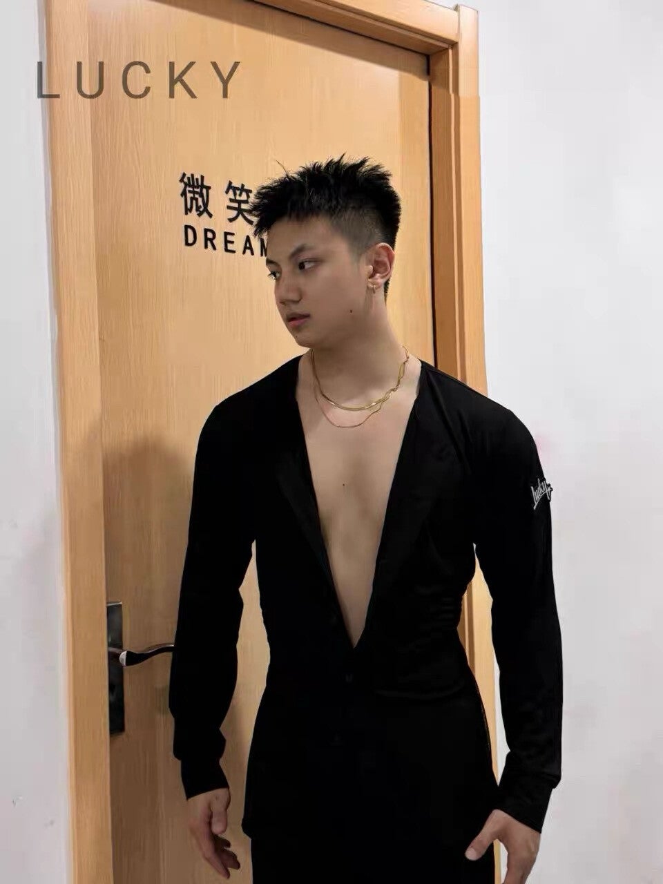 Lucky Dance Men's Latin & Rhythm Black Mesh Shirt