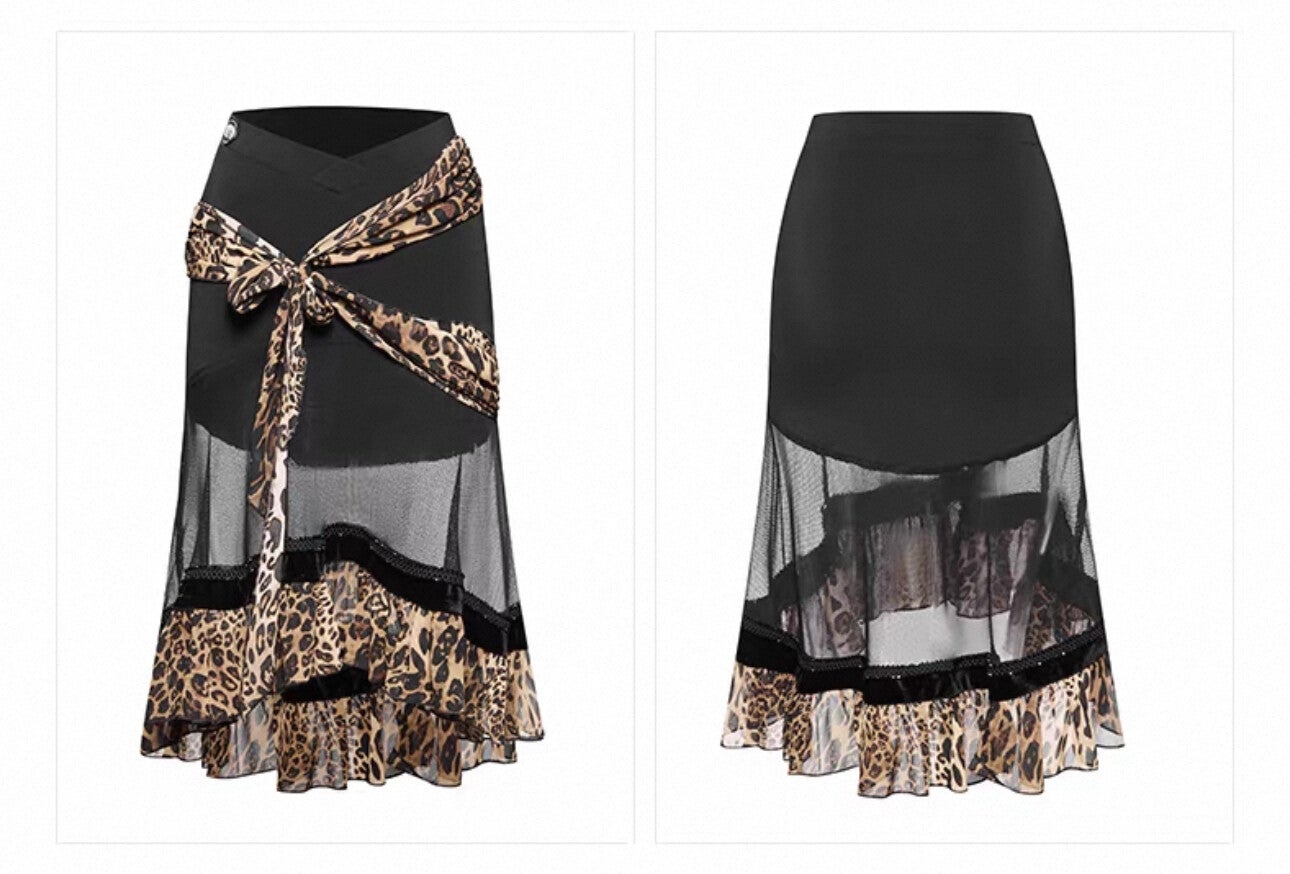 DUYQ Women's Leopard Mesh Skirt