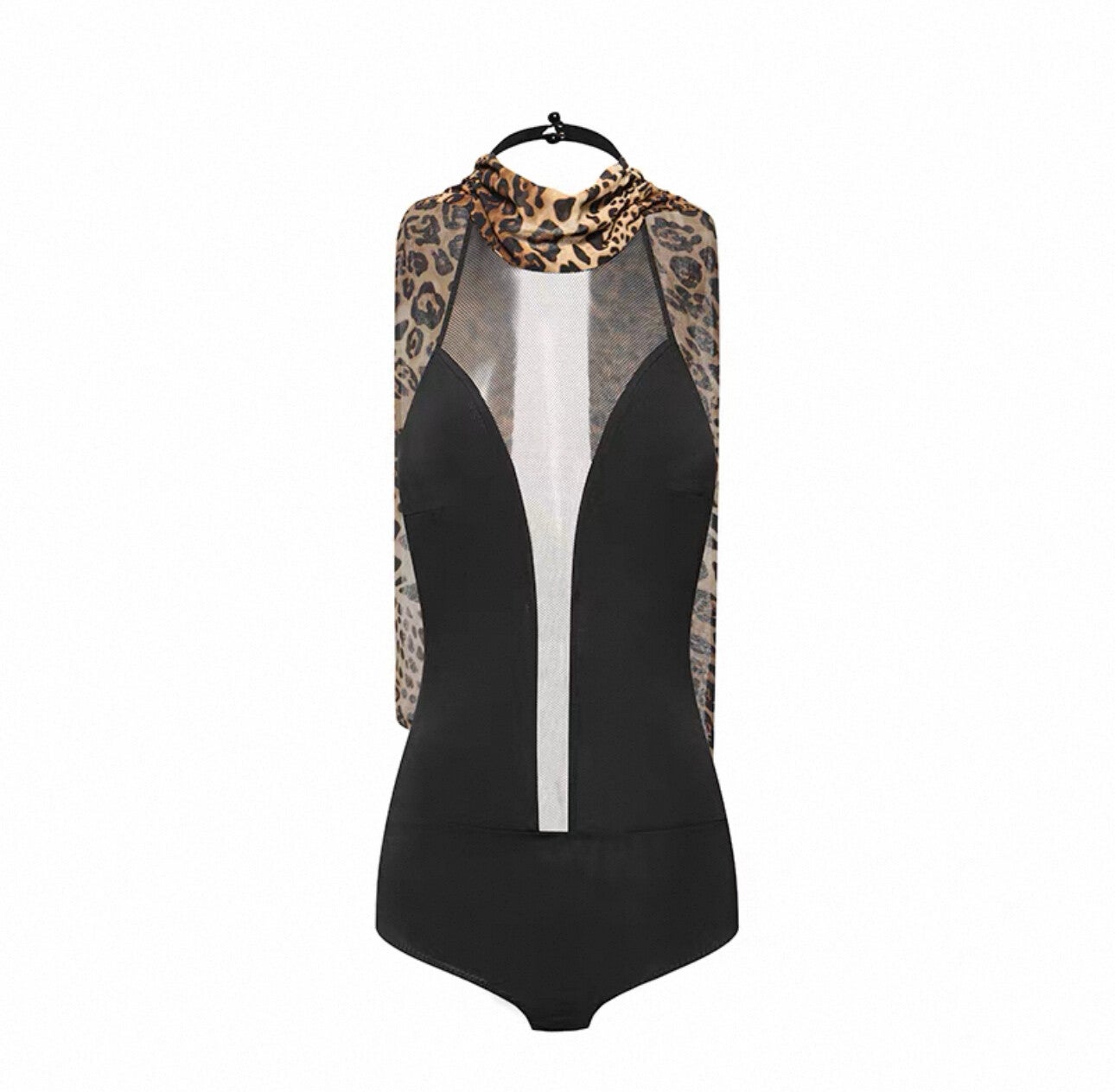 DUYQ Women's Black & Leopard Bodysuit