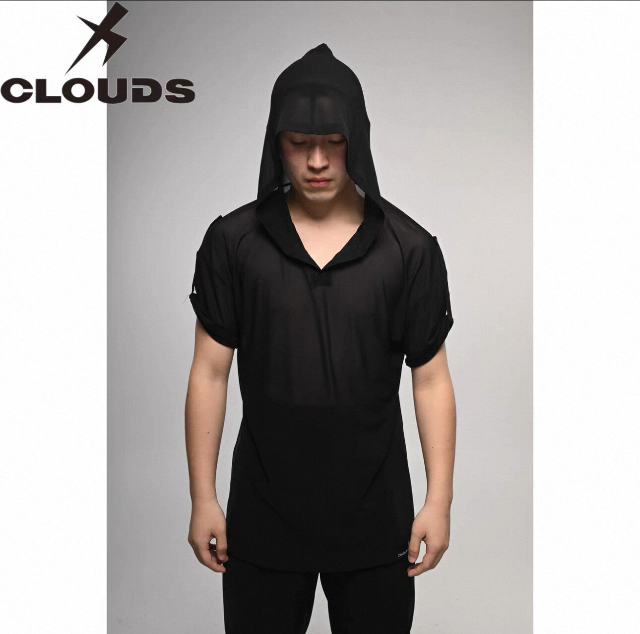CloudsX Men's Black Mesh Shirt with Hood