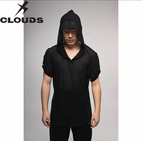 CloudsX Men's Black Mesh Shirt with Hood
