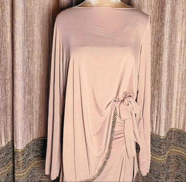 Hazel Nude Rhinestone lined Long-sleeved Tunic