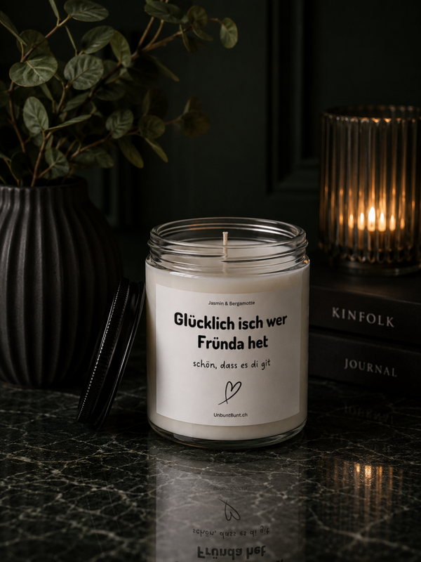 Duftkerze - Glücklich isch wer Fründa het