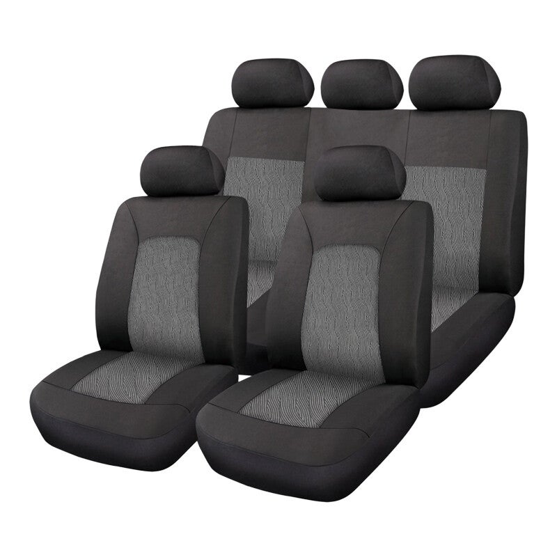 ΚΑΛΥΜΜΑΤΑ ΚΑΘΙΣΜΑΤΩΝ FULL SET 11ΤΜΧ ΔΙΑΙΡΟΥΜΕΝΟ PERFECT FIT POLYESTER WITH JACQUARD ΜΑΥΡΟ-ΓΚΡΙ