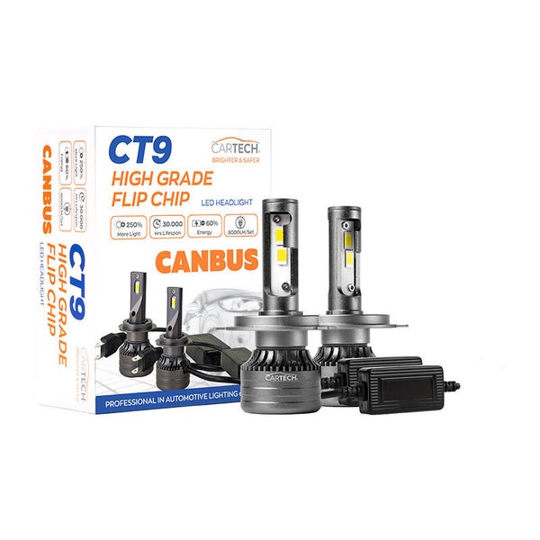 ΛΑΜΠΑ LED CT9 H4 HI-LOW BEAM SHORT WITH CANBUS 60W WHITE 6500K CARTECH