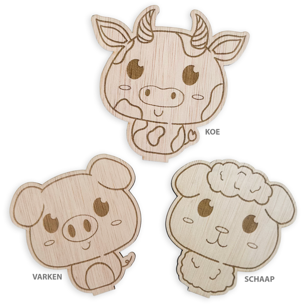 Houten diertjes kleurplaat