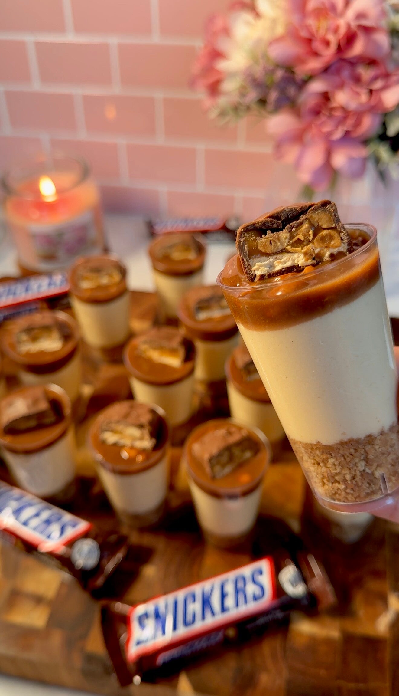 Snickers cheesecake cup