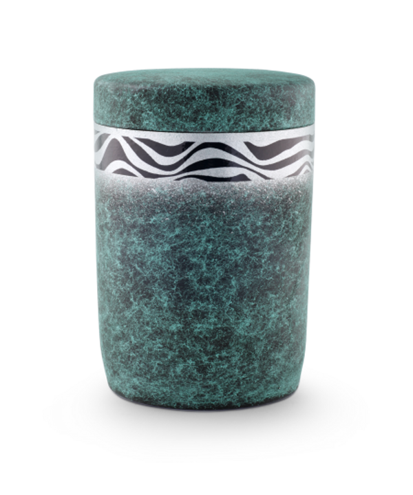 1060 Seeurne, Tonolith-Anhydrit, grün spritzpatiniert, Dekor