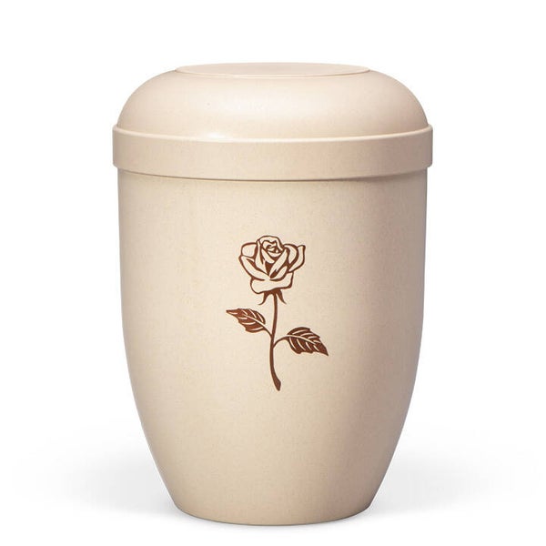 21010 Naturstoffurne, Naturbelassen Beigefarbig, Braun bedruckt Dekor "Rose"