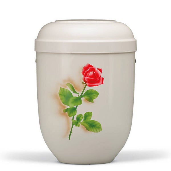 21113 Naturstoffurne, Cremeweiß, Airbrush Motiv: Rose