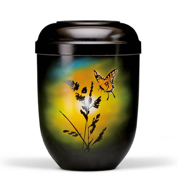 21132 Naturstoffurne, Schwarz, Airbrush Schmetterling