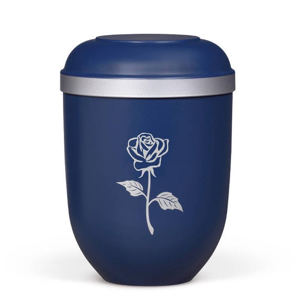21332R-SI Naturstoffurne, Nacht Blau, Silberrand, Moderne Rose silber