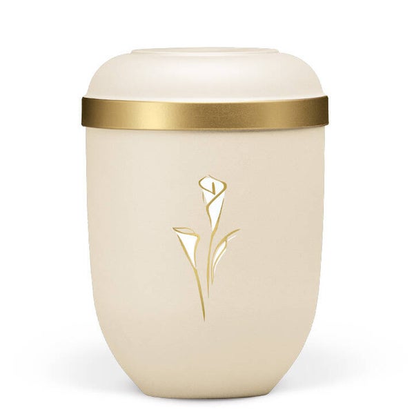 21334CA Naturstoffurne, Sandbeige, Goldrand, Calla gold/weiß