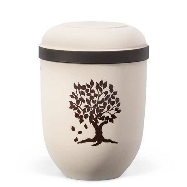 21335LB Naturstoffurne, Sandbeige Braun abgesetzt, Lebensbaum Braun