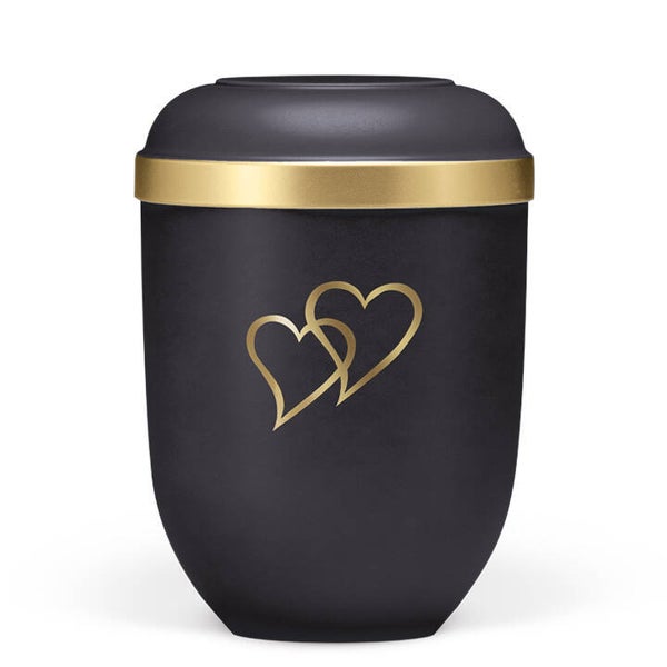 21350HZ Naturstoffurne, Anthrazit Velours, Goldrand, Herzen in Gold
