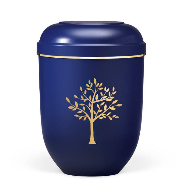 21821B-GB Naturstoffurne, Nacht Blau Moderner Baum Goldfolie, Goldband