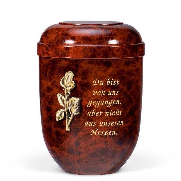 21832Ro-T2 Naturstoffurne, Wurzelholzdesign Messing Rosenzweig, Text 2