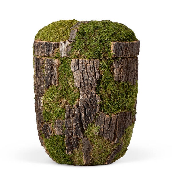 21991 Naturstoffurne, Korkeiche "Baum-Optik" Rinde u. Moos in Handarbeit aufgebracht