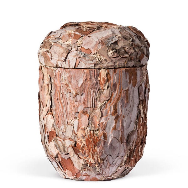 21995 Naturstoffurne, Kiefer Rinde Rinde in Handarbeit aufgebracht