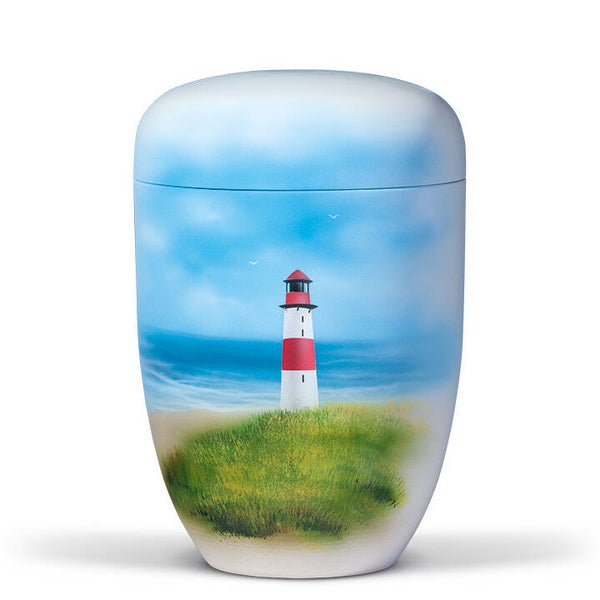25-3606 Naturstoffurne, Cremeweiß, Airbrush "Leuchtturm"