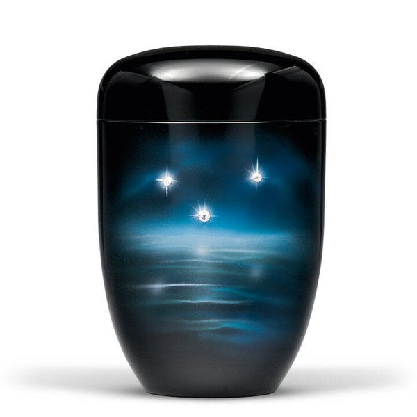 25-3633 Naturstoffurne, Schwarz, Airbrush "Funkelnde Sterne" (Crystal Elements)