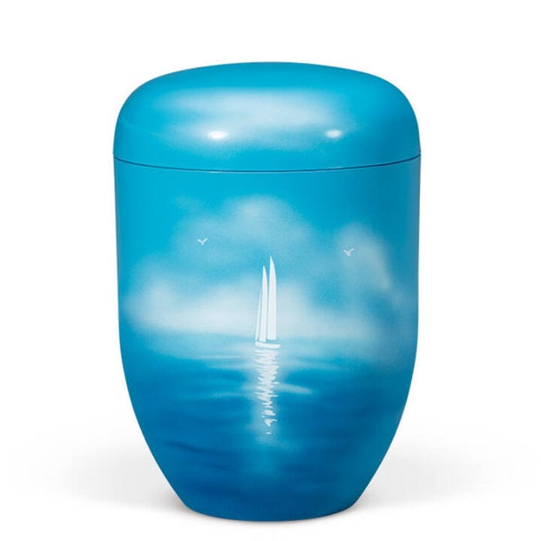 25-3666 Naturstoffurne, Himmelblau, Airbrush "Segelschiff"