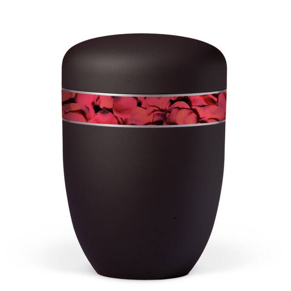 25-3845 Naturstoffurne, Anthrazit Velours Dekorband Motiv: Rosenblätter