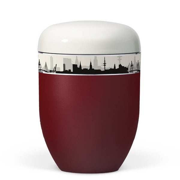 25-3861-Hamburg-Rot Naturstoff, Korpus Weinrot Vel Deckel Weiß,Dekorband: Skyline HAMBURG