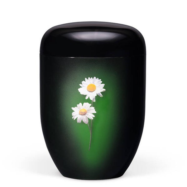 25-3881MA Naturstoffurne, Schwarz, Margerite foliert, mit Airbrush hinterlegt
