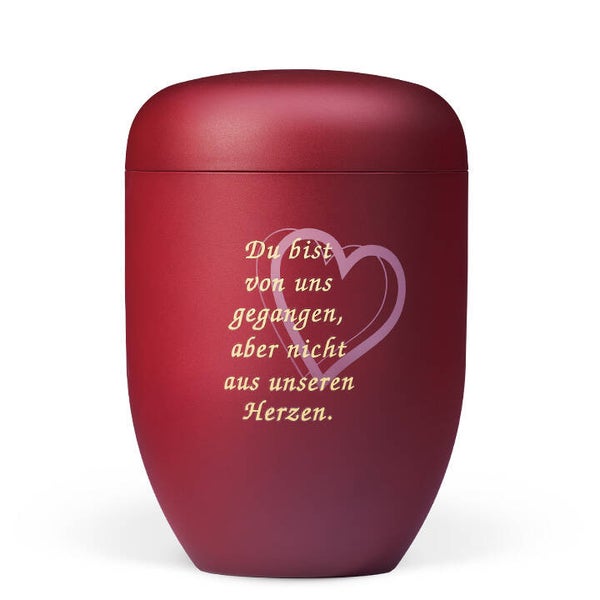 25341-T2 Naturstoffurne, Weinrot Velours, Airbrush Herzen, Trauertext Nr. 2
