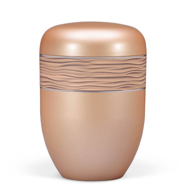 25530 Naturstoffurne, Fishsilber- Apricot, Dekorband Wellenmuster