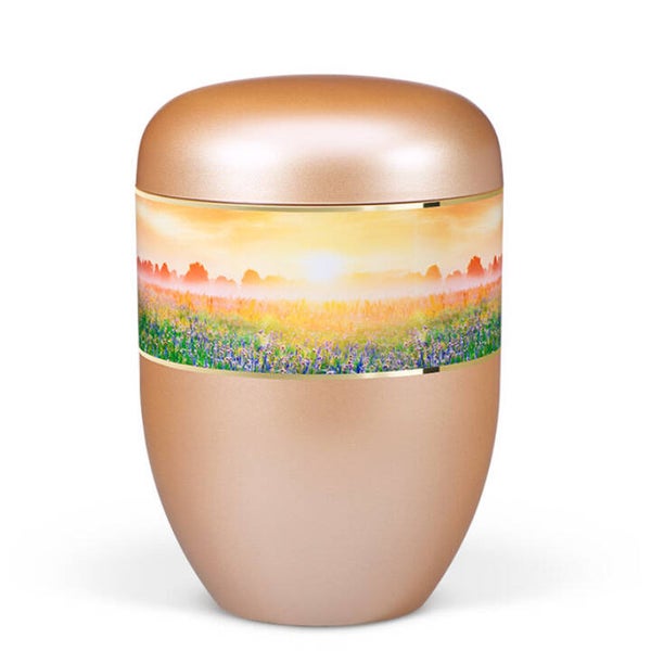 25540 Naturstoffurne, Fishsilber- Apricot, Dekorband Breit Morgentau