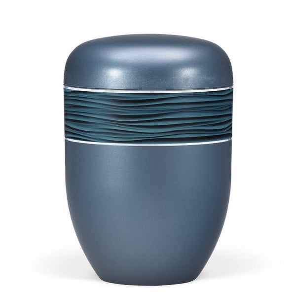 25570 Naturstoffurne, Blau Perlmutt, Dekorband Wellenmuster