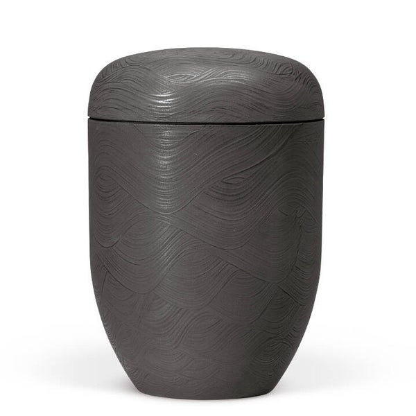 25810 Naturstoffurne, Steinbeschichtet, Anthrazit-Grau, Wellenmotiv
