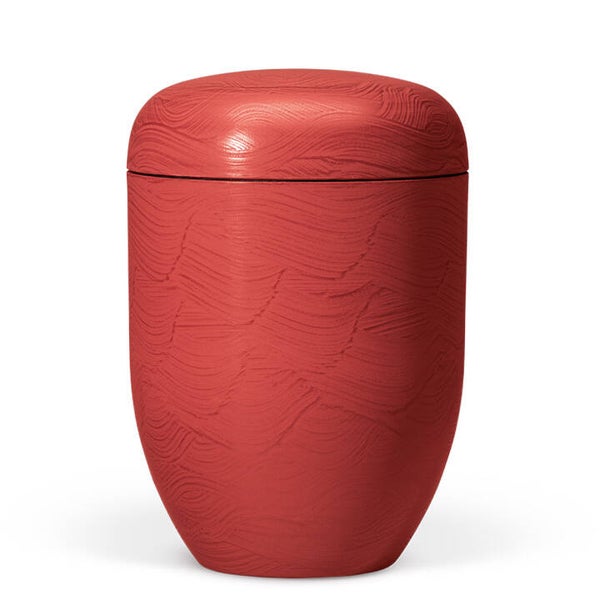 25811 Naturstoffurne, Steinbeschichtet, Bordeaux-Rot, Wellenmotiv