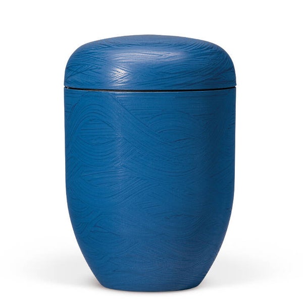 25812 Naturstoffurne, Steinbeschichtet, Meeres-Blau, Wellenmotiv
