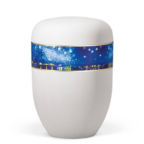 25862 Naturstoffurne, Weiß Matt Dekor Van Gogh "Sternennacht"