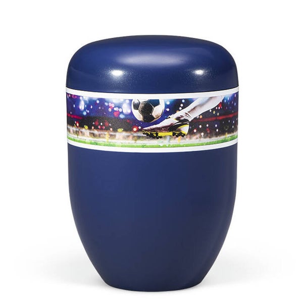 25941 Naturstoffurne, Nachtblau, Dekor "Fußball"