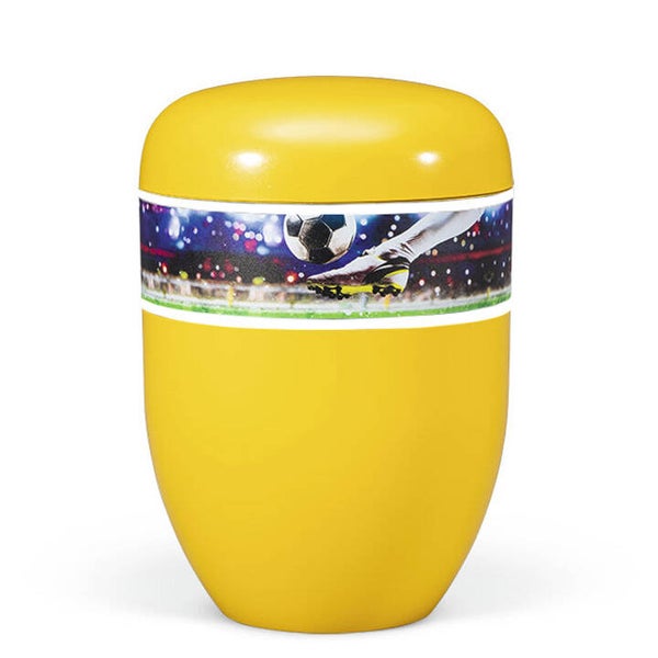 25943 Naturstoffurne, Gelb, Dekor "Fußball"