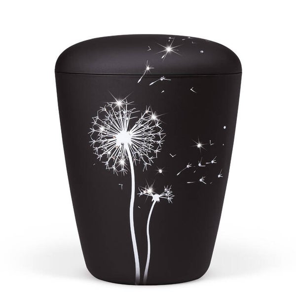 26241 Naturstoffurne, Anthrazit Velours, Airbrush Pusteblume mit Crystal Elements